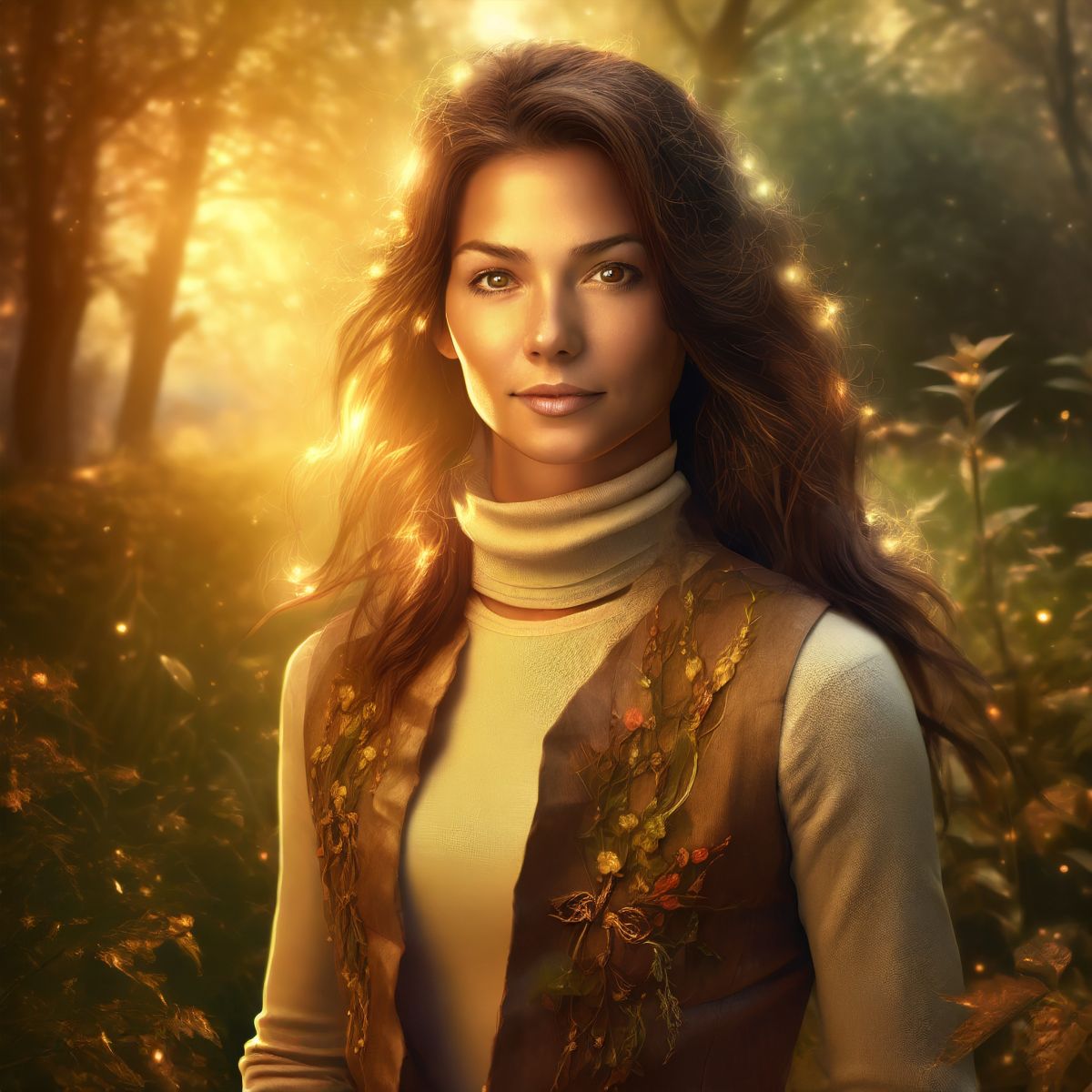 Seren Stoneheart, mortal persona of the Goddess of Allotment. Image generated by Adobe Firefly AI.