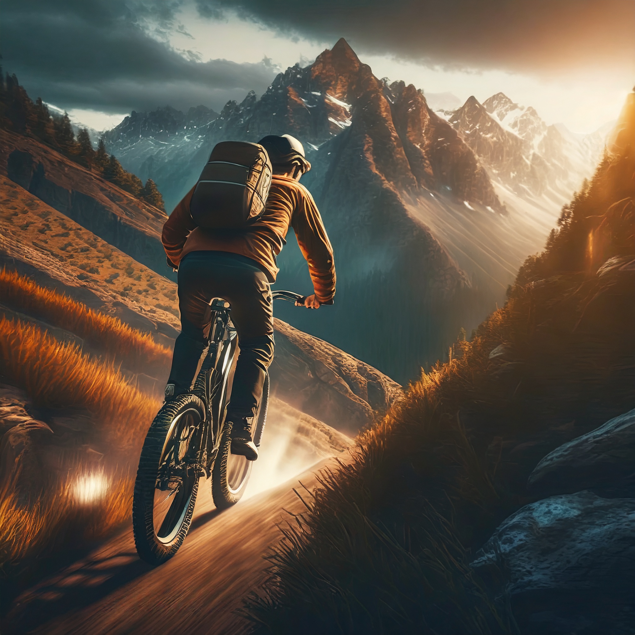 Joshua Bach riding a mountain bike. Image created by Adobe Firefly.
