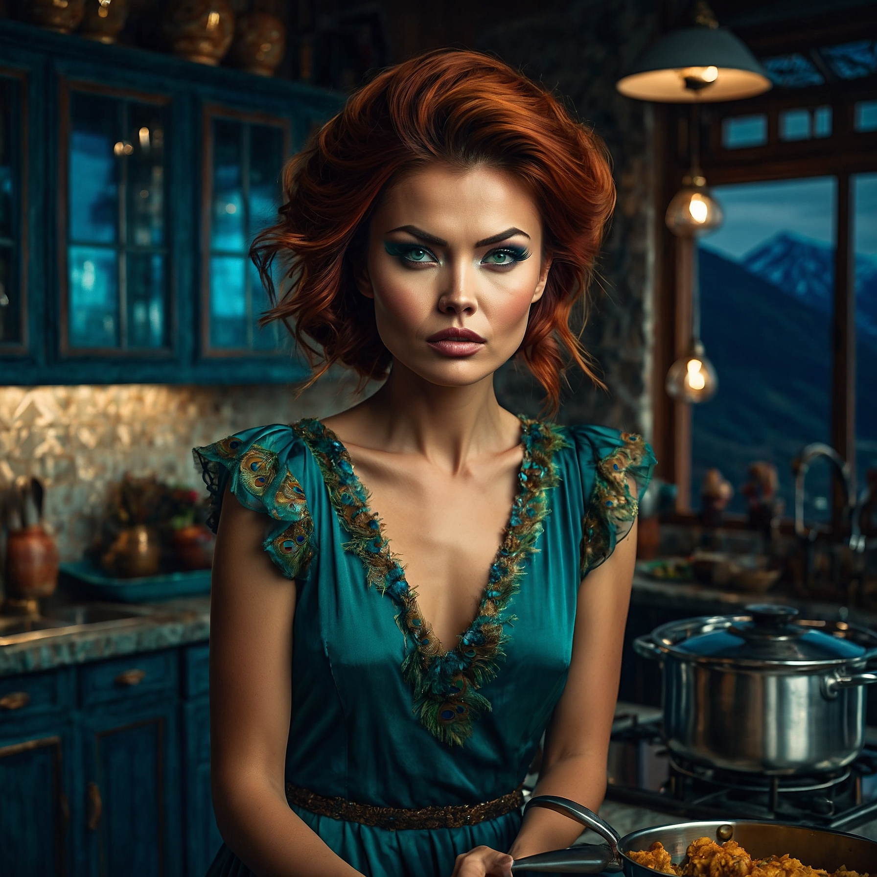 Pom Hork, cooking in the kitchen. Image generated by Adobe Firefly.