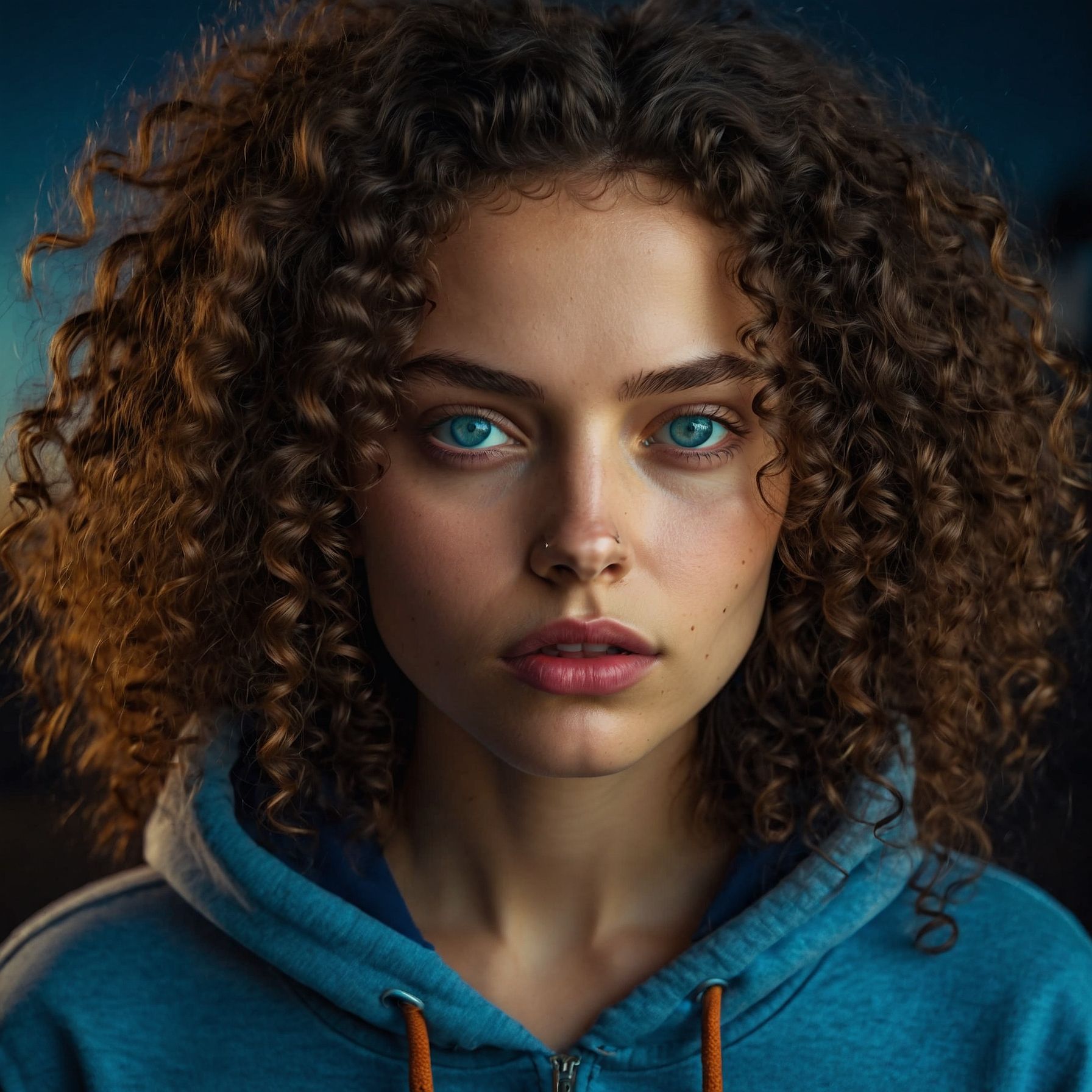 Cloe Aisa, the presumed mortal persona of Goddess Clotho Moirai. A woman with curly hair wearing a hoodie.