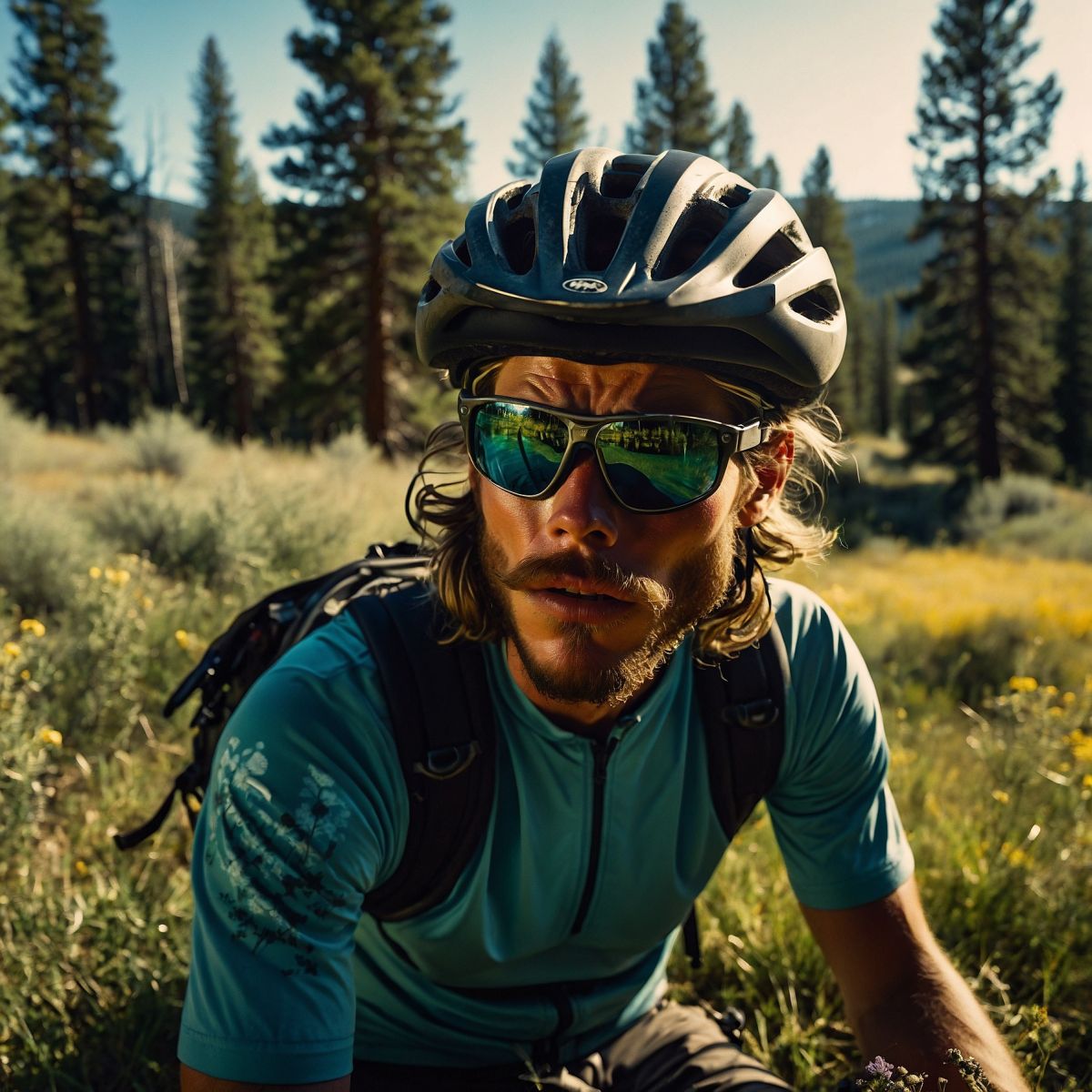 Josh Bach relaxing in a meadow in the mountains. Image generated by Adobe Firefly.