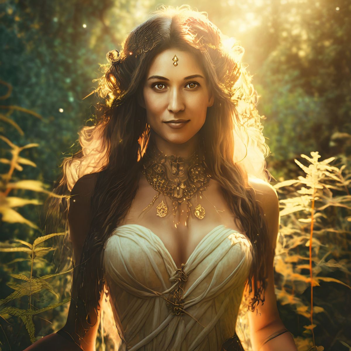 Wyrd Moirai: The Goddess of Allotment, Fate, and Destiny. A casual portrait of her on Earth. Image generated by Adobe Firefly.
