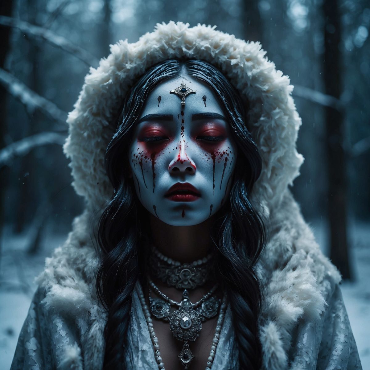 The Goddess of Death, Verdandi Moirai. Ice, morbid, blood, beautiful.